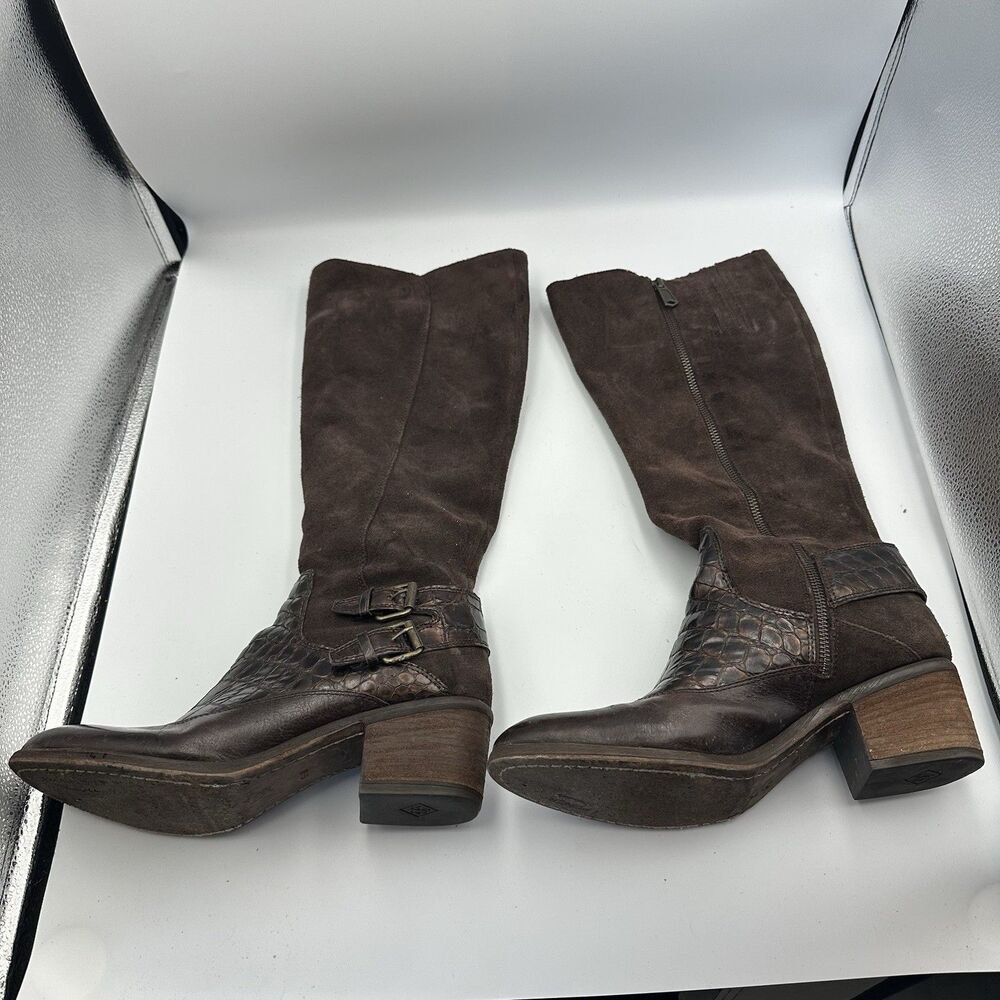 Donald J Pliner Dulce Tall Boots 9.5M Brown Suede Croc Buckle